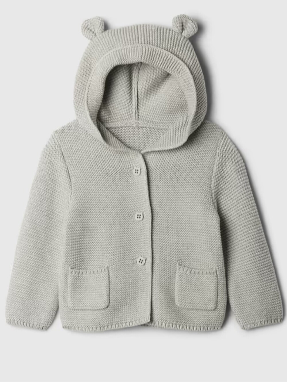 GAP Light Gray Baby Hooded Knit Cardigan with Bear Ears